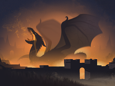 Castle Nest art castle dark dragon fire flames graphic design heat illustration orange wings