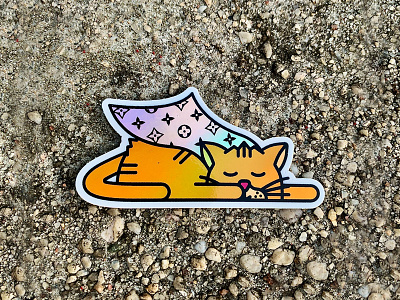 Cat Louis Sticker cat illustration cat sticker graphic design high fashion holographic holographic sticker illustration louis vuitton sleeping cat sticker sticker art sticker design stickermule super cat vector illustration
