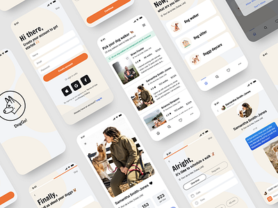 DogGo! a dog walking app app cheerful design minimal ui ux