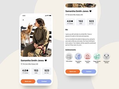 DogGo! A dog walker's profile page app badges cheerful design minimal profile ui ux