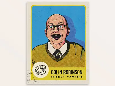 Colin Robinson, What We Do In The Shadows art character energy vampire halftone illustration illustration digital procreate retro texture trading card tv show vampire what we do in the shadows