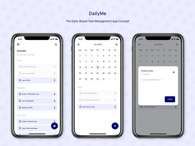 DailyMe - The Daily-Based Task Management App Concept 2020 calendar calendar ui clean clean ui concept figma figma design flat management minimal minimal ui minimalist mobile mobile app task task management app task manager ui design ux design