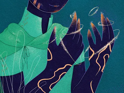 Witchcraft Hands blue character closeup design digital drawing green hands illustration magician orange sparkle surreal texture wacom intuos witchy