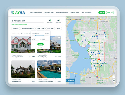 Nursing homes website catalog catalogue filters homes houses map nursing homes pin real estate realestate search ui ux web design website