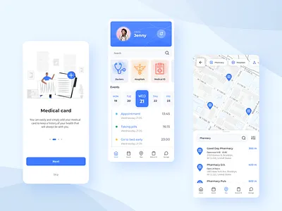 Healthcare Mobile Design aplication app calendar dashboad doctor health healthcare hospital mainscreen map medical onboarding