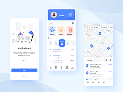 Healthcare Mobile Design aplication app calendar dashboad doctor health healthcare hospital mainscreen map medical onboarding