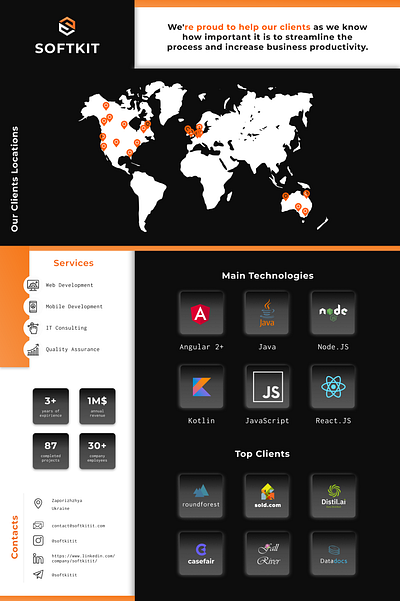 Software Company Website black branding illustration logo map orange ui ux web