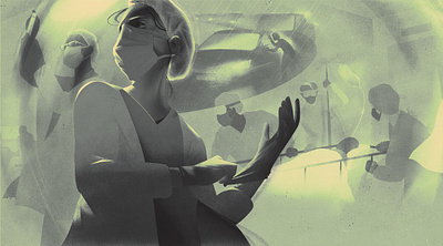 On The Frontline digital doctors editorial eleni debo folioart hospital illustration medical monochrome pandemic texture