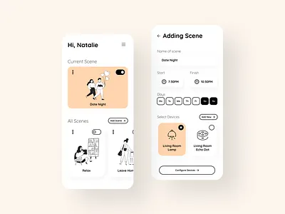 Mood setting app for your home through smart devices add app daily ui dailyui date device devices home lamp minimal mood relax scenario scenarios scene smart smart design smart device smart home smarthome