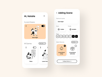 Mood setting app for your home through smart devices add app daily ui dailyui date device devices home lamp minimal mood relax scenario scenarios scene smart smart design smart device smart home smarthome