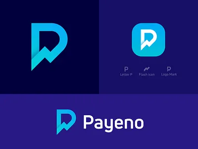 Payeno Logo Design | P Letter Mark app logo brand identity branding design creative logo flash icon instant payment logo designer logo mark modern logo money app p letter mark pay logo pay now payment logo typography