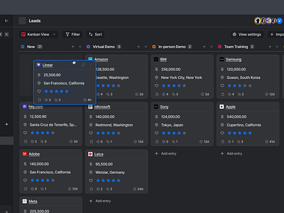 Attio Kanban View cards clean crm dark drag functional kanban management minimal product spreadsheets tables ui usability user centered design user interface ux visual