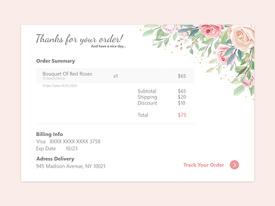 Email Receipt - Daily UI 017 017 billing daily 100 challenge dailyui delivery email receipt order pink roses xd