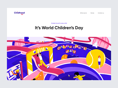 Worlds Children’s Day - Web Design with Illustration banner celebrate children children day colors holiday illustration illustrator kids ui ui design web web design