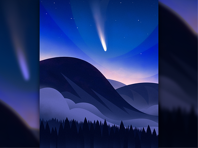 Comet NEOWISE atmosphere atmospheric clouds cody muir comet comet neowise design forest illustration illustrator magicmuir mountains nature space stars trees vector wilderness