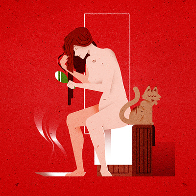 The bathers bath branding cat design editorial illustration illustrator minimalist texture vector woman
