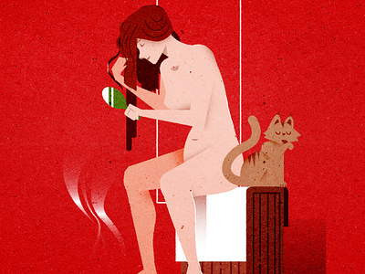The bathers bath branding cat design editorial illustration illustrator minimalist texture vector woman