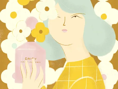 Inspired by Daisy 70s botanical color daisy digital feminine floral fragances geometric illustration parfum