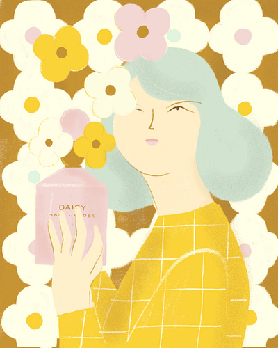 Inspired by Daisy 70s botanical color daisy digital feminine floral fragances geometric illustration parfum