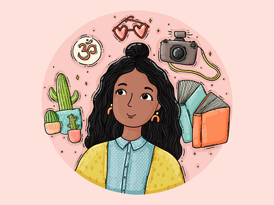 Aashi avatar books cacti commission commission open custom digital art drawing girl hobbies illustrated portrait illustration occupation om photocamera portrait user profile