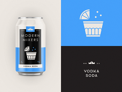 Modern Mixers | Vodka Soda branding can canned cocktail crown drink label logo logo design m mm packaging soda spirits typography vodka