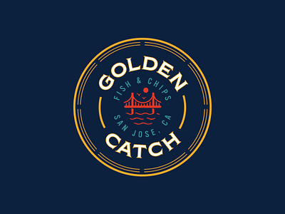 Golden Catch | Primary Logo badge branding california chips fish golden gate golden gate bridge logo restaurant san jose scenery seafood