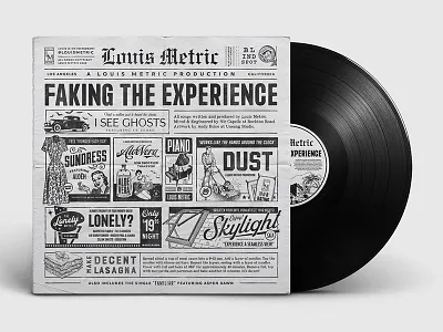 Louis Metric Album Cover album album art album cover album cover design classic distressed illustration newspaper newspaper ad typography vintage vintage ad vinyl vinyl record