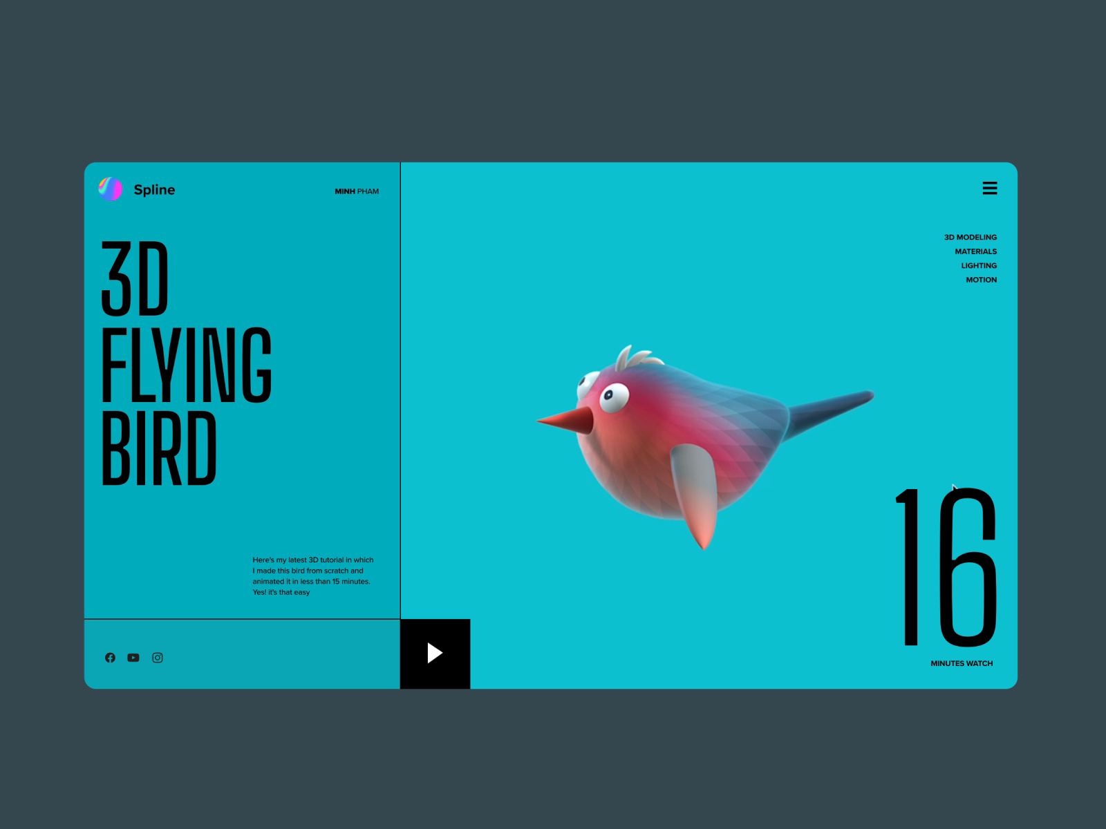 Fying 3D bird modeling and animation with Spline Tutorial by Minh