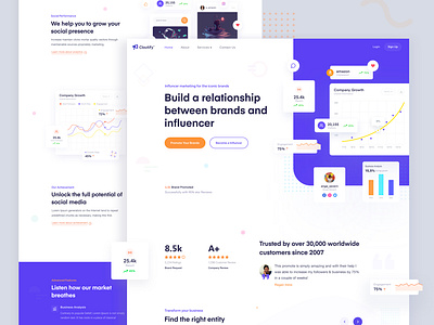 Cloutify Website agency website app brand brand design brand identity branding design business creative illustration influencer interface landing page mobile app design product design social app statistics trendy design typography user experience webdesign