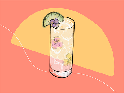 Floral Gin Cocktail Illustration cocktail drink floral flowers gin hand drawn illustration lime line art summer