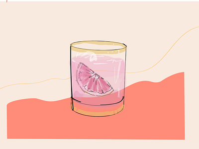 Grapefruit Cocktail Illustration cocktail drink grapefruit hand drawn illustration old fashion pink