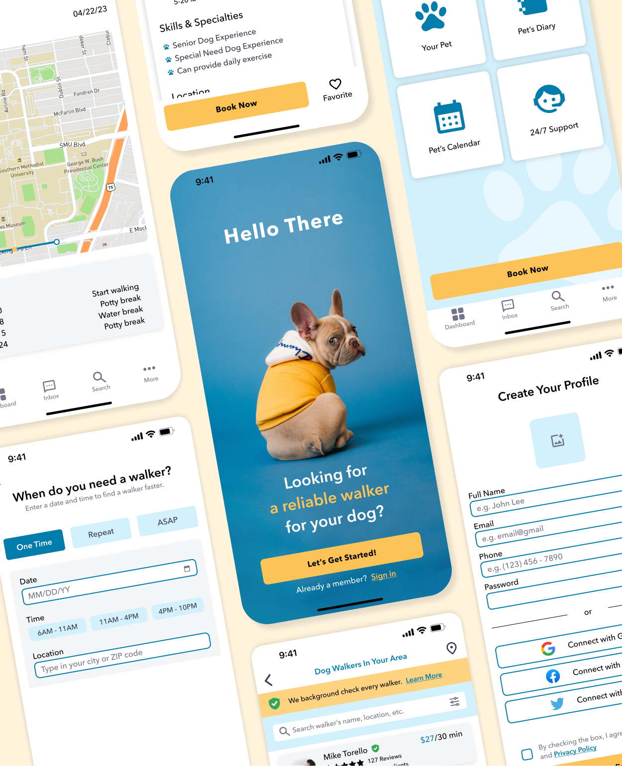 Furdy - Dog Walker App app design dog walking app pet service app product design ui deisgn ux design