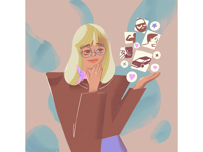 swipe left female illustration tinder