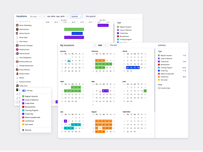 Vacations Calendar analytics calendar clean clean ui crm project management project management tool ui ux vacations web web application web design website