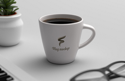 Free Coffee Mug Mockup on Workspace design free mockup freebie mockup mockup template presentation psd