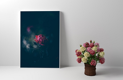 Free Frame Mockup With Roses In White Room design free mockup freebie mockup mockup template presentation psd