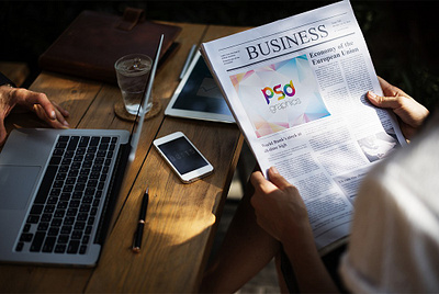 Reading Newspaper Mockup PSD design free mockup freebie mockup mockup template presentation psd