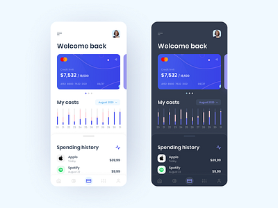 Banking App app bank app card clean dark dark mode dark theme dark ui dashboard graphic icon interaction mobile mobile app typography ui design uidesign ux