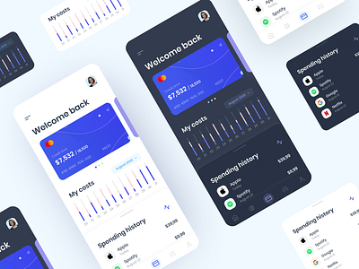 Banking App app bank app card clean dark dark mode dark theme dark ui dashboard graphic icon interaction mobile mobile app typography ui design uidesign ux