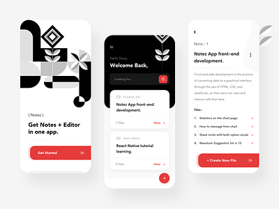 Notes+Editor App app cards clean dashboard design designer development editor files geometric shapes ios landing page minimal mobile app mockup notes ui web