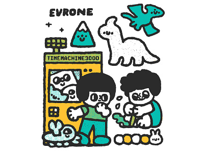 Time machine for Evrone cartoon cute design dino dinosaur doodle evrone fun illustration japanese kawaii men time machine