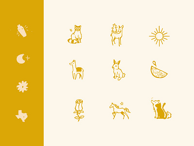 Wedding Icons bunny cat deer dog flower horse icons illustrator lemon lime llama moon racoon rose shaker stamp star sun texas woodcut