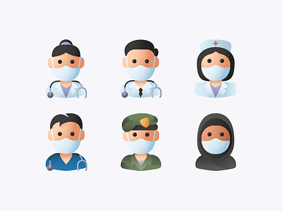 Avatars with face masks avatar avatar design avatar icons healthcare healthy heath icon iconography icons iconset medic medical nurse people person soldier