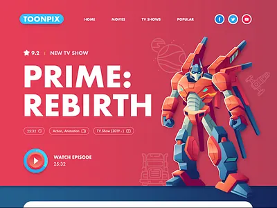 Toonpix - Movie App design kids movies red streaming transformers