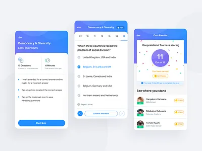 OyeExams - Quiz Results and Instruction app blue clean design education experience interface mobile ui ux