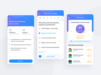 OyeExams - Quiz Results and Instruction app blue clean design education experience interface mobile ui ux