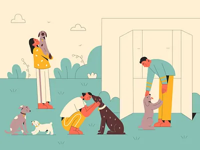 Dog shelter character character design cute dog dog illustration dog shelter doggy dogs help illustration illustration 2d love minimal art shelter vector art
