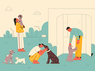 Dog shelter character character design cute dog dog illustration dog shelter doggy dogs help illustration illustration 2d love minimal art shelter vector art