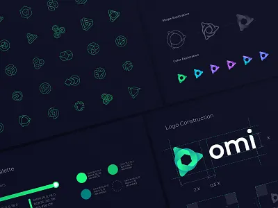 Omi Logo Exploration and Final Results brandbook branding identity logo palette sketches