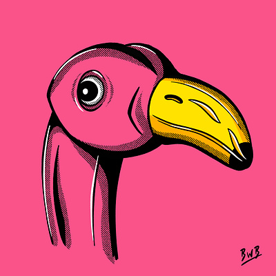 The Pink Flamingo art bold lines bright colors halftones illustration print procreate art true grit texture supply